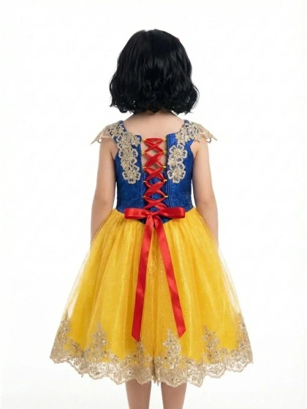 Girls Snow White Inspired 2-in-1 Princess Dress with Adjustable Corset Back
